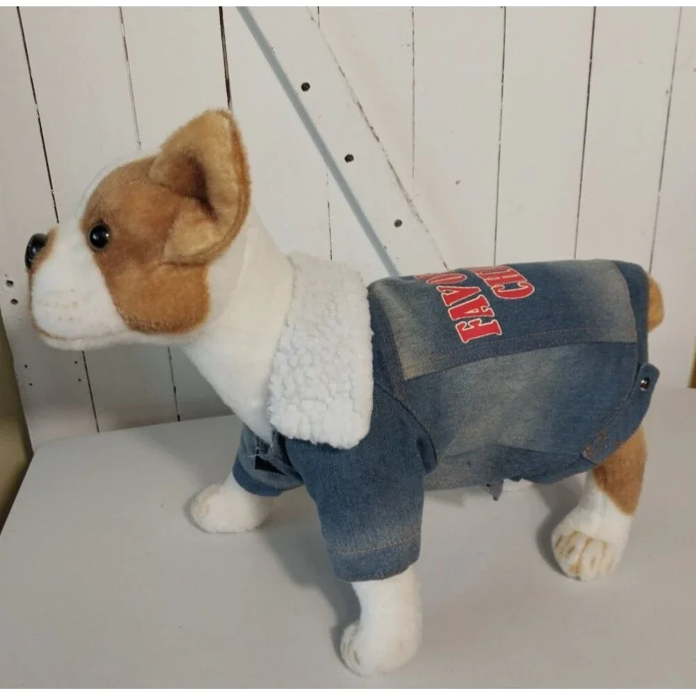 Favorite Child Washed Denim Retro Dog Pullover Jacket Size Small